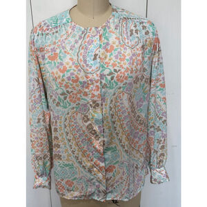 Evan Picone button front long sleeve floral Blouse Sz 6 green purple Multi